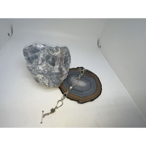 Signed Michael Dawkins Sterling Silver Bracelet w- Pearl & Charm 7.25”